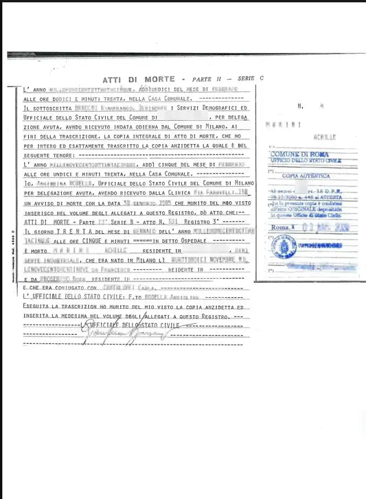 copia integrale atto di morte