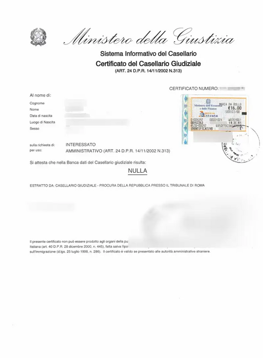 certificato casellario giudiziale
