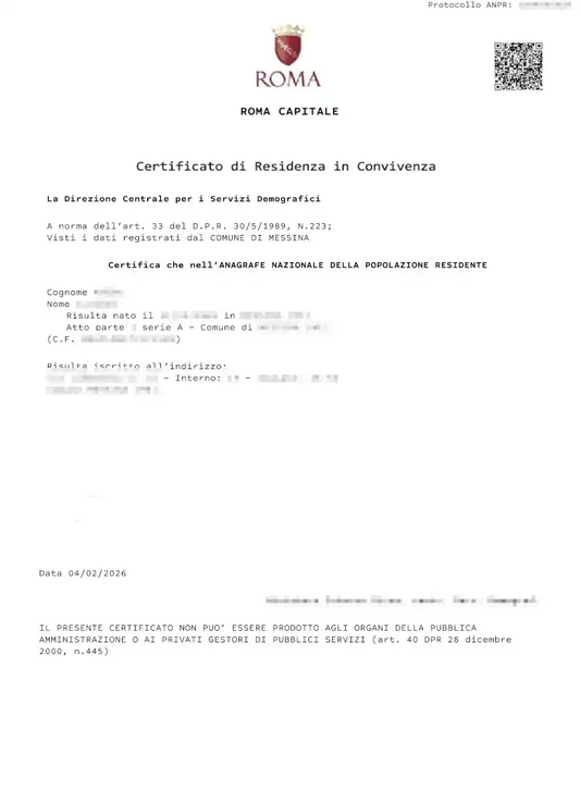 certificato di residenza