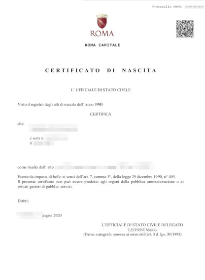 Certificato di nascita