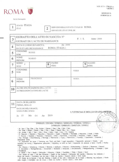 Estratto di nascita Multilingue