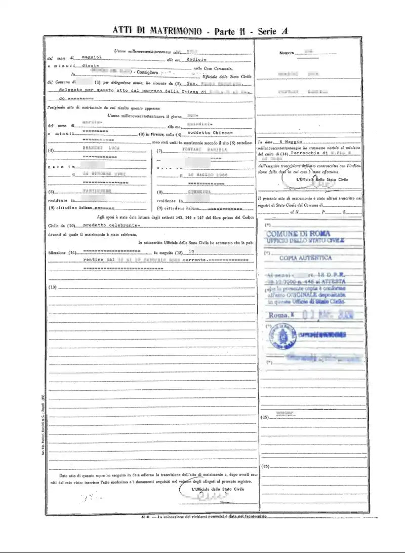 Copia atto di matrimonio