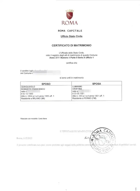 certificato di matrimonio