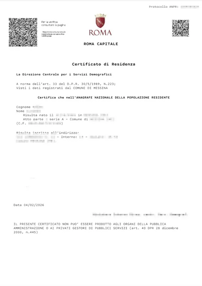 certificato di residenza