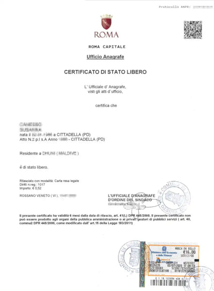 certificato di statocivile