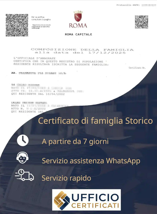 certificato di stato di famiglia storico