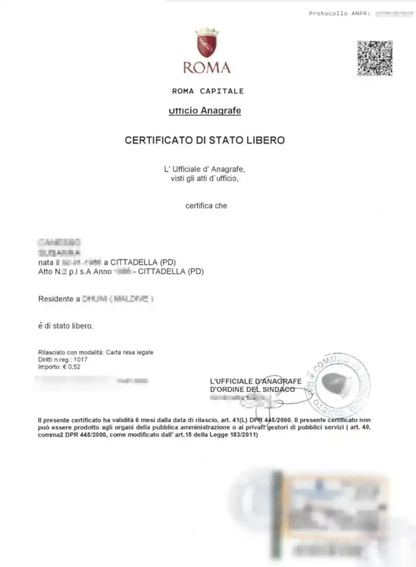 certificato di stato libero