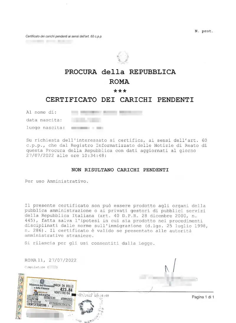 certificato carichi pendenti