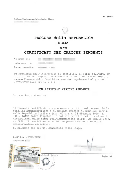 certificato carichi pendenti