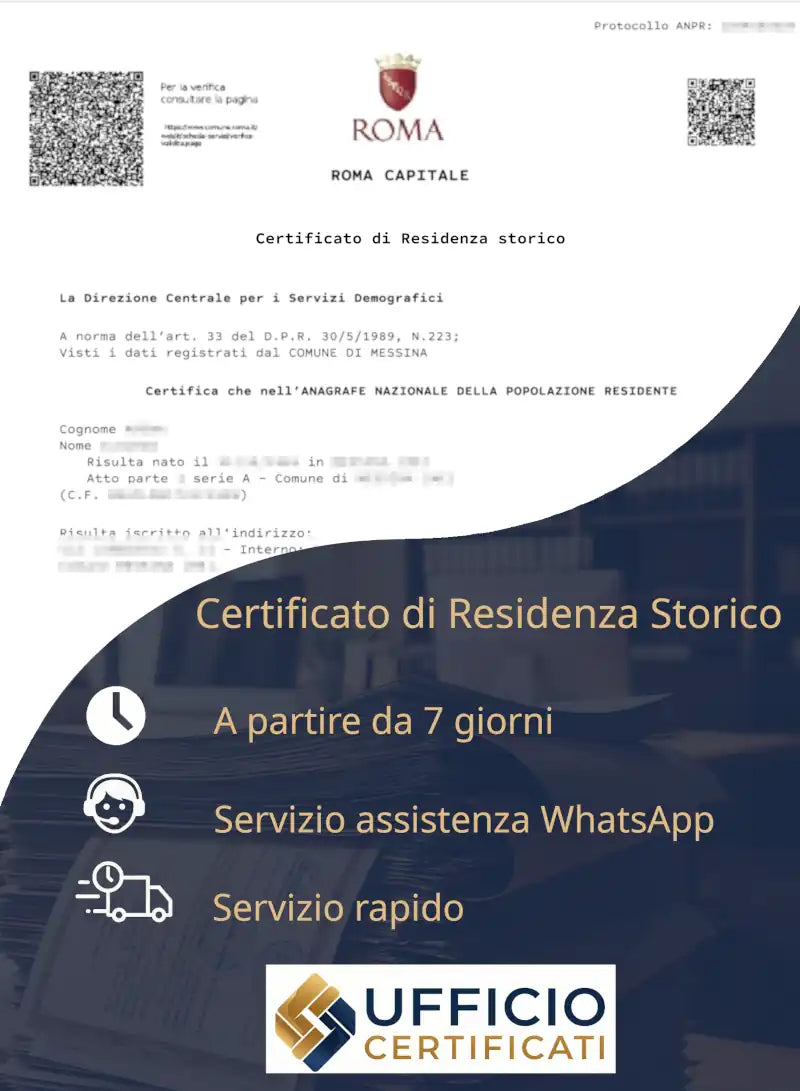 certificato di residenza storico