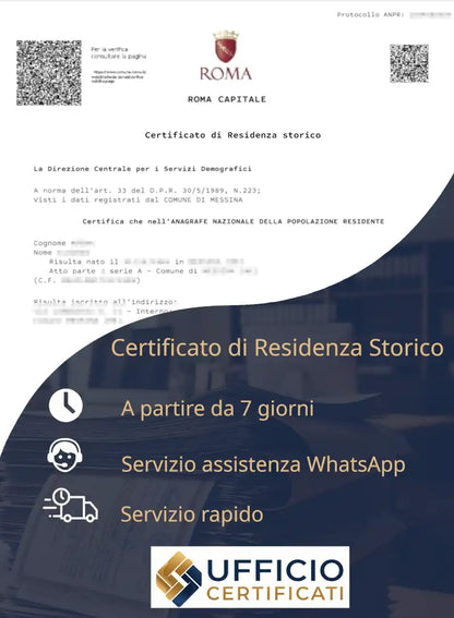 certificato di residenza storico