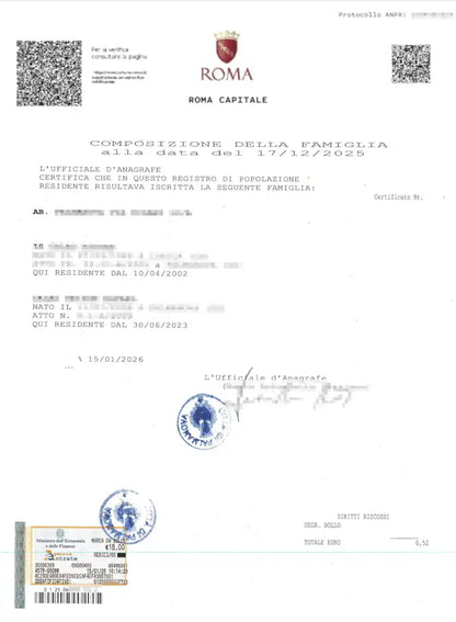 certificato di stato di famiglia storico
