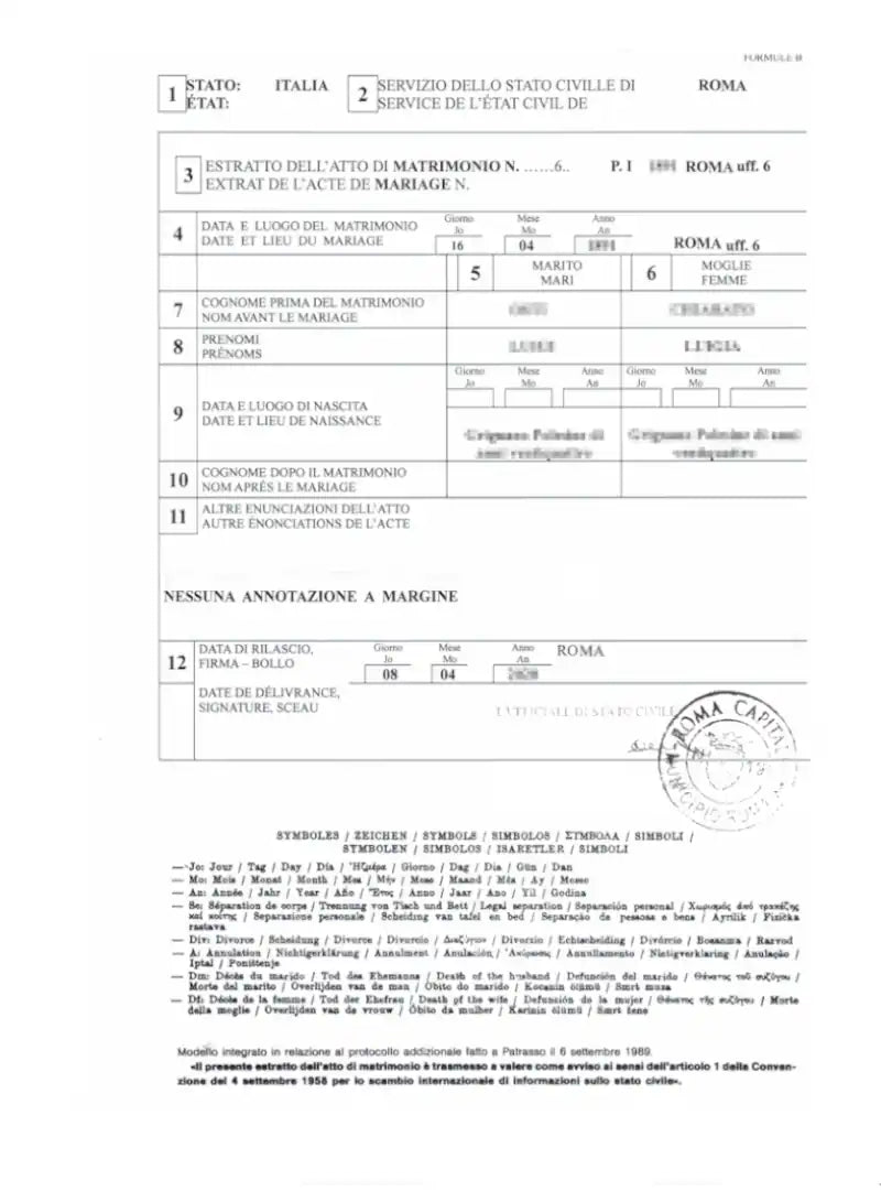 Estratto di matrimonio Multilingue