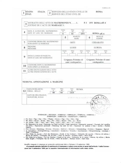Estratto di matrimonio Multilingue
