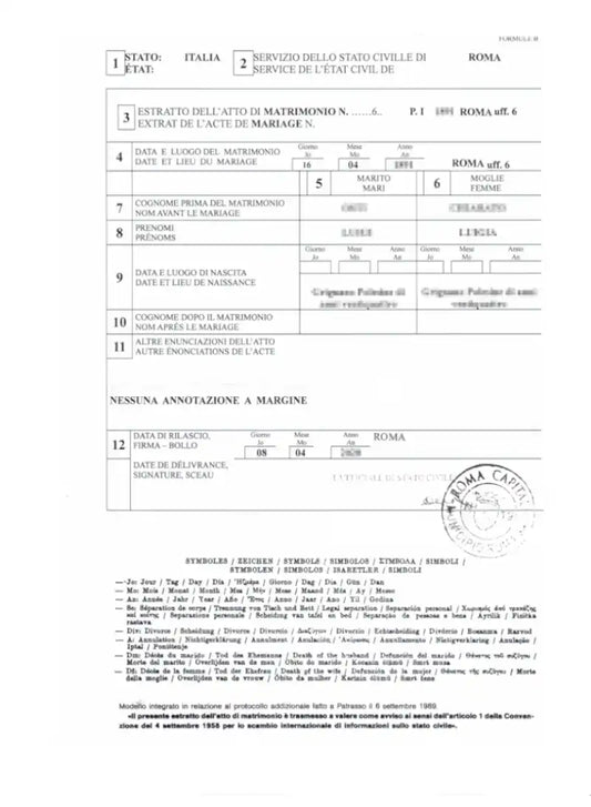estratto di matrimonio internazionale